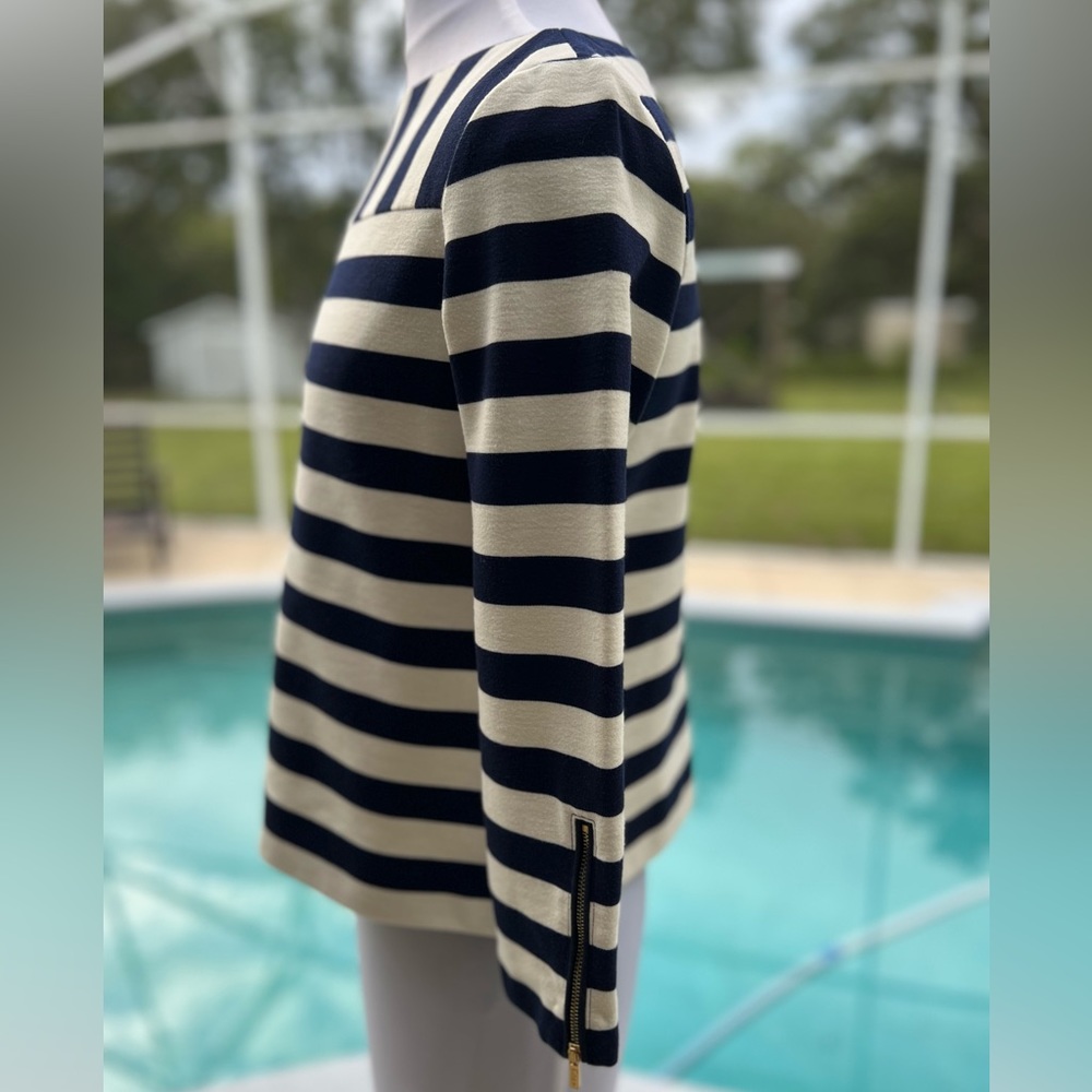 Tory Burch Navy Stripe Long Sleeve Top Size Small - Picture 3 of 8